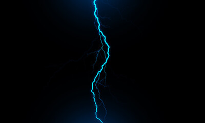 Massive lightning bolt with branches isolated on black background. Branched lightning bolt. Electric bolt.