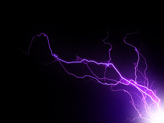 Massive lightning bolt with branches isolated on black background. Branched lightning bolt....