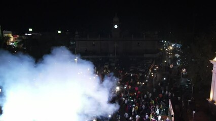 Gwalior Bada also known as Jiwaji Chowk, fireworks in the city of night