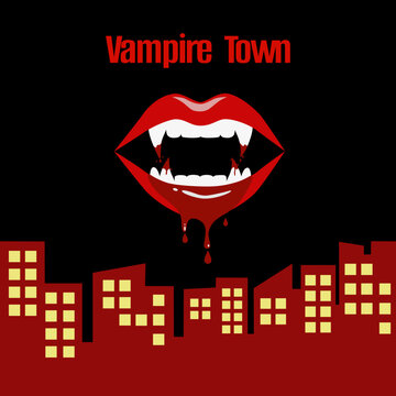 Vampire teeth with blood in towm
