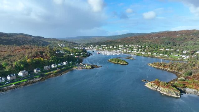 The Fishing Village of Tarbert in Scotland Aerial View