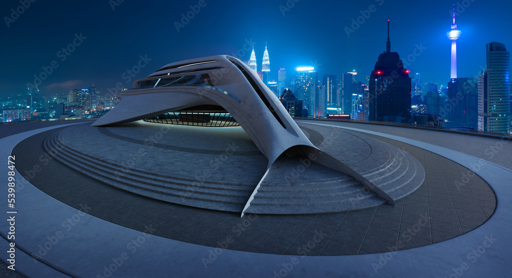 Poster 3d rendering architecture with futuristic streamlined design