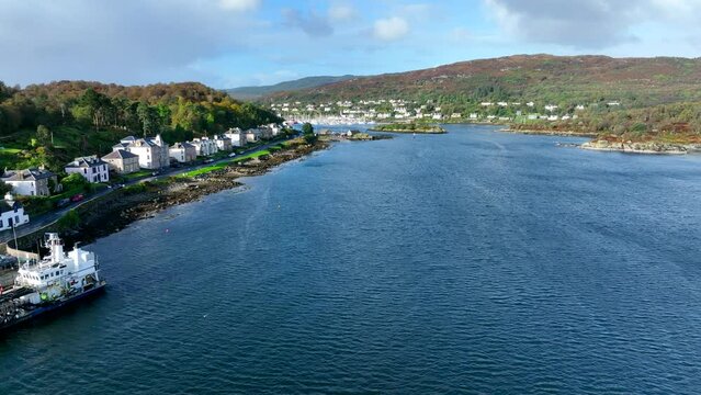 The Fishing Village of Tarbert in Scotland Aerial View