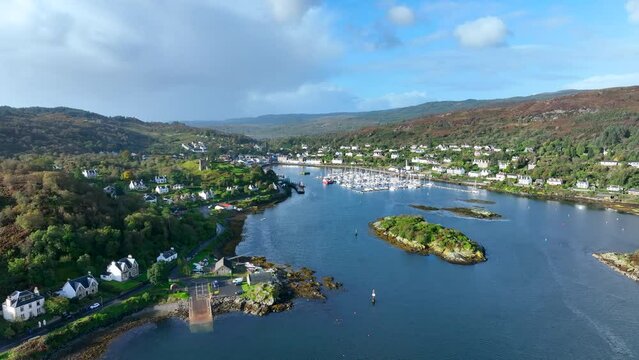 The Fishing Village of Tarbert in Scotland Aerial View