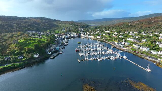 The Fishing Village of Tarbert in Scotland Aerial View