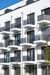New apartment buildings with many small balconies seen in Berlin, Germany