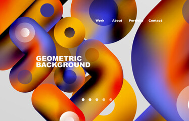 Circles and round shapes landing page abstract geometric background. Web page for website or mobile app wallpaper