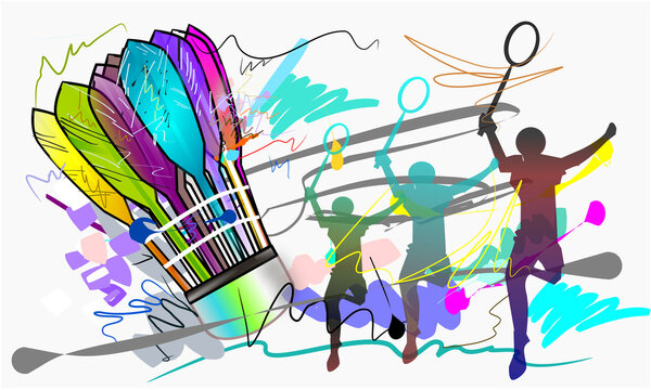 action  ball badminton and brush strokes style 