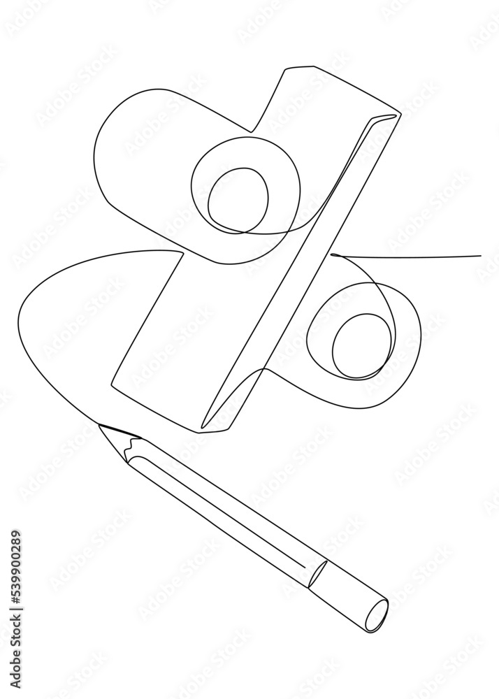 Poster one continuous line of percentage sign word written with a pencil. thin line illustration vector con