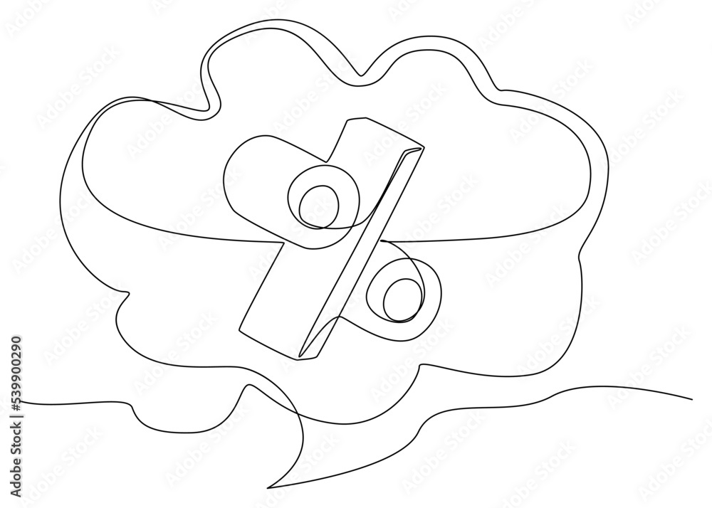 Poster one continuous line of speech bubble with percentage sign text. thin line illustration vector concep