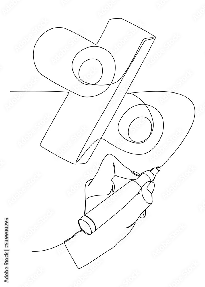 Poster one continuous line of percentage sign word written by with felt tip pen. thin line illustration vec