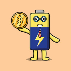 Battery successful businessman holding gold coin cartoon vector image 