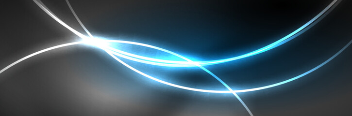 Blue neon glowing lines, magic energy space light concept, abstract background wallpaper design