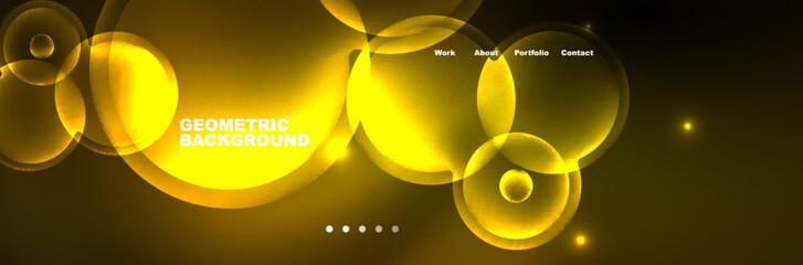 Obraz premium Neon glowing bubbles, circles magic energy space light concept, abstract background wallpaper design