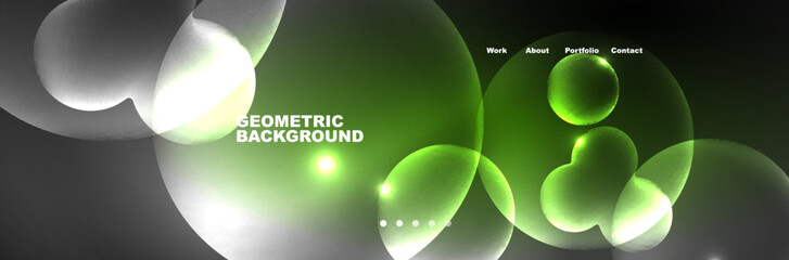 Shiny neon circles and bubbles, dark abstract background with blurred magic neon light, wallpaper design