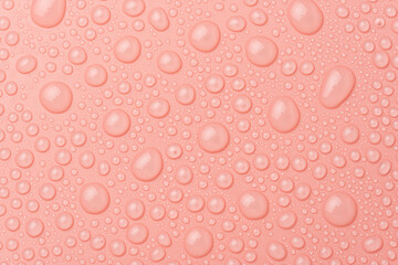 Water drops on a pink background close-up