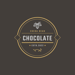 Vintage Retro Badge Emblem Chocolate with Cocoa Bean Logo Design Linear Style