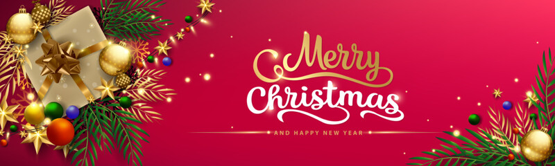 Christmas banner. Horizontal christmas posters, cards, social media, website.