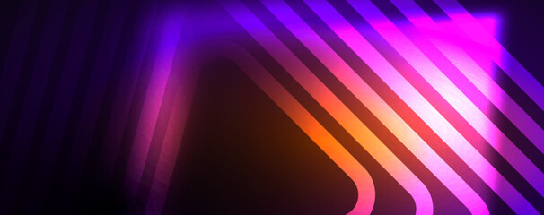 Neon glowing lines and angles, magic energy space light concept. Vector illustration for wallpaper, banner, background, leaflet, catalog, cover, flyer