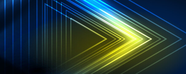 Neon glowing lines and angles, magic energy space light concept. Vector illustration for wallpaper, banner, background, leaflet, catalog, cover, flyer