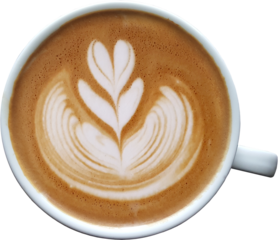 isolated coffee latte top view in a mug.