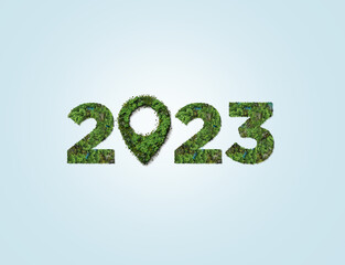 Green location 2023. New Year 2023 green tourism concept and save our planet and earth environment....