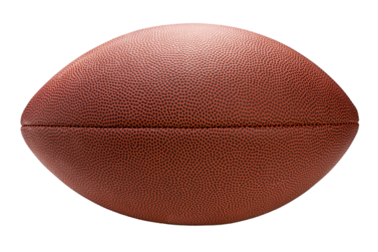 Leather American football ball isolated on white background, American football ball sports equipment on white PNG File.