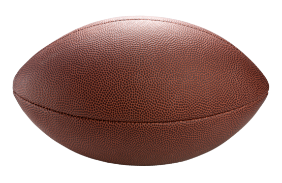 Leather American football ball isolated on white background, American football ball sports equipment on white PNG File.