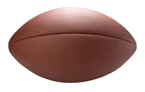 Leather American football ball isolated on white background, American football ball sports equipment on white PNG File.