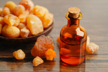 Frankincense or olibanum aromatic resin used in incense and perfumes.