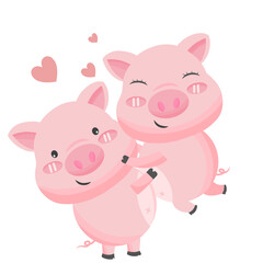 Obraz na płótnie Canvas Two pigs couple in love in valentine day