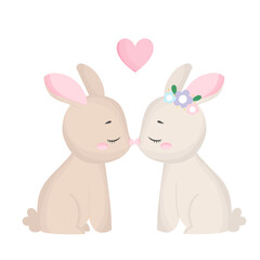 Two rabbits couple in love in valentine day