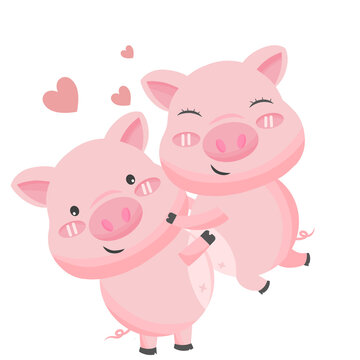 Two pigs couple in love in valentine day