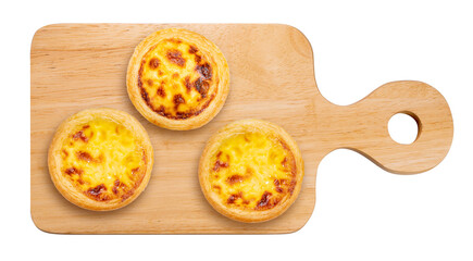 Freshly baked Egg tart on white background, Portuguese egg tart on white PNG File.