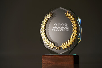 crystal trophy with single word 2023 award