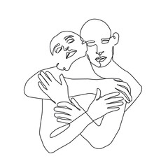 Happy Couple Continuous Single Line Drawing. Kiss Minimalist Illustration. Couple Minimal Sketch Drawing. Love Concept Abstract Single Line for Home Decor, Wall Art. Vector EPS 10 