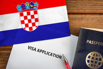 Visa application form, passport and flag of Croatia
