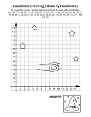 Coordinate graphing, or draw by coordinates, math worksheet with Halloween witch hat: To reveal the mystery picture plot and connect the dots with given coordinates. Answer included.
