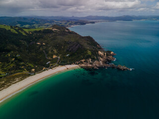 Opito Bay, Coromandel Peninsula in New Zealand seen from above
