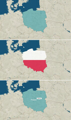 The map of Poland with text, textless, and with flag