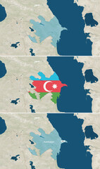 The map of Azerbaijan with text, textless, and with flag