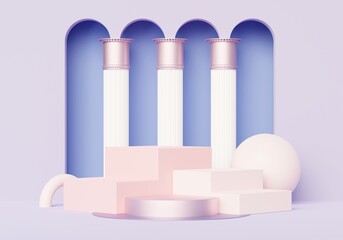 Fototapeta premium 3d render abstract display podium platform for product presentation and advertising. Minimal scene backdrop with clean design. Vacant pedestal for mock up. Empty stage with pastel color for cosmetic.
