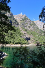 Fototapeta na wymiar Campliccioli and Cingino mountain lake hiking trail located in Antrona valley, Piedmon, Italy
