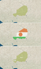 The map of Niger with text, textless, and with flag