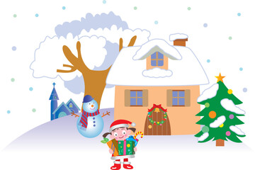 プレゼントを持ったサンタのかっこうをした女の子
