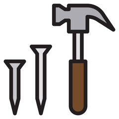 Hammer and nails color line style icon