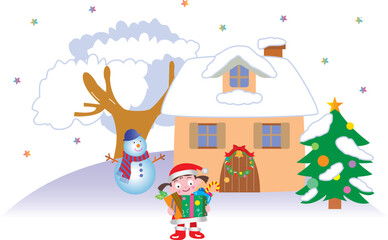 プレゼントを持ったサンタのかっこうをした女の子
