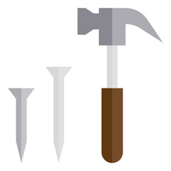 Hammer and nails flat style icon