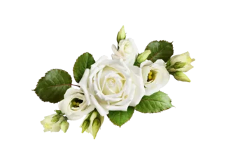Deurstickers Bouquet of white roses and eustoma flowers isolated © Ortis