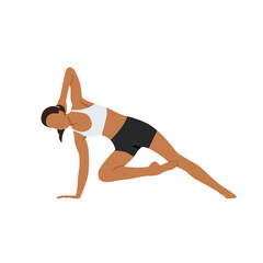 Woman doing Side plank with bottom knee bent exercise. Flat vector illustration isolated on white background - obrazy, fototapety, plakaty